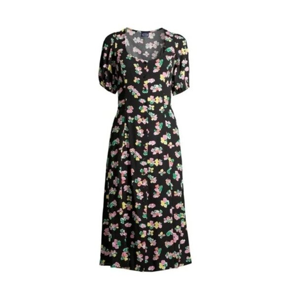 NWT Scoop Black Floral Button Front Midi Dress Size M - Picture 4 of 16